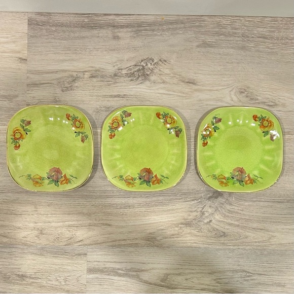 Vintage Emerald Glow Limoges China USA Made 6” Green Floral Plates Set Of 3 - Picture 1 of 6